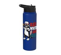 Red White and Feral funny 4th of July Raccoon Patriotic Stainless Steel Insulated Water Bottle