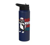 Red White and Feral funny 4th of July Raccoon Patriotic Stainless Steel Insulated Water Bottle