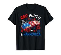 Red White And Harmonica 4th Of July US Flag Instrumentist Camiseta