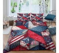 Red white blue star Funda Edredon Microfibra 3 Piezas Compuesto Impresión 3D Cierre de Red blanco blue star Funda de Edredón Funda de Almohada a Juego Lavables for Ancianos Single（135x200cm）