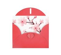 Red WHJSHOP Falling Cherry Blossoms - Tarjeta de felicitación con estampado de flores de cerezo - Papel nacarado de alta gama, doble cara, efecto perlado, hebilla de amor, sobre de papel perlado