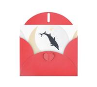 Red WHJSHOP - Tarjeta de felicitación con diseño de delfín cruzando la luna, papel nacarado de alta gama, doble cara, efecto perlado, hebilla de amor, sobre de papel perlado