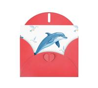 Red WHJSHOP - Tarjeta de felicitación con diseño de delfines saltando entre gaviotas, papel nacarado de alta gama, doble cara, con hebilla de amor, sobre de papel perlado