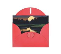 Red WHJSHOP - Tarjeta de felicitación con diseño de río canoa iluminado por la luna, papel nacarado de doble cara, con hebilla de amor, sobre de papel perlado