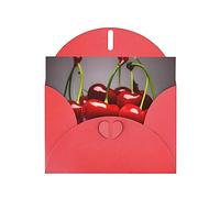 Red WHJSHOP - Tarjeta de felicitación con estampado de cerezas chilenas, papel nacarado de alta gama, doble cara, con hebilla de amor, sobre de papel perlado