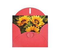 Red WHJSHOP - Tarjeta de felicitación con estampado de girasoles amarillos, papel nacarado de alta gama, doble cara, efecto perlado, hebilla de amor, sobre de papel perlado