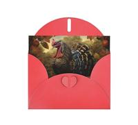 Red WHJSHOP - Tarjeta de felicitación con estampado de pavo de cosecha - Papel nacarado de alta gama, doble cara, efecto perlado, hebilla de amor, sobre de papel perlado