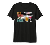 Red Wine and Booze Drink Beer American Flag 4th of July Camiseta Premium