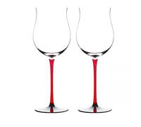 Red Wine Glass with Red Stem and Black Base, High Stemmed Crystal Large Bellied Grape Shaped Glass for Home Use
