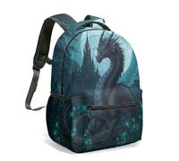 Red Wings - Mochila de viaje con estampado de dragón y rosa, 40,6 cm, estilo gótico, fantasía, castillo, luna, arte, 03., L, Casual