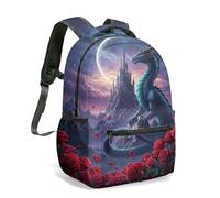Red Wings - Mochila de viaje con estampado de dragón y rosa, 40,6 cm, estilo gótico, fantasía, castillo, luna, arte, 04., L, Casual