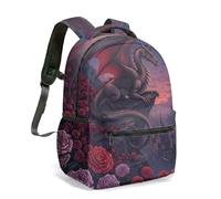 Red Wings - Mochila de viaje con estampado de dragón y rosa, 40,6 cm, estilo gótico, fantasía, castillo, luna, arte, 01., L, Casual