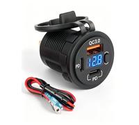 RED WOLF 78W Dual USB C PD Enchufe 12V QC 3.0 Auto Montaje Rápido Cargador con Interruptor y Voltímetro LED, Resistente al Agua Tipo C Adaptador de Repuesto para Autocaravana, Camión, Barco