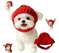 Red Wool Knit Dog Beanie with Ear Flaps, Cute Snoods Warm Winter Hat for Small Dogs (Red)