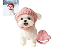 Red Wool Knit Dog Beanie with Ear Flaps: Warm Winter Hat for Small/Medium Dogs (Pink)