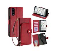 (Red) Zipper Bag Leather Phone Case For Kyocera Basio Active3