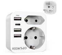 Redagod - Adaptador de Enchufe inglés para Reino Unido, Adaptador de Viaje con 2 enchufes y 3 USB y 1 Tipo C, Francia Europa a Reino Unido para Irlanda Dubai Maldivas, Cargador Tipo G