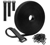 Redamancy 10m x 2cm Sujetacables Reutilizables con 50 Hebillas, Bridas Reutilizables, Bridas Negras Ajustables para Gestión y Organizador de Cables, Cortable a Medida, Negro