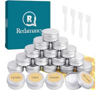 Redamancy 20 Piezas Tarros de Lata Cosméticos Redondos de 20 ml, latas de aluminio de muestra cosmética Tarros Pequeños Viajes con Etiquetas y Mini espátula, para Bálsamo Labial, Loción, Crema, Velas