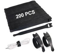 Redamancy 200 Piezas Negro Bridas Reutilizables Cables, Ajustable Ataduras con Nylon Gancho y Lazo, Organizador Cables para Gestión de Cables para Hogar, Oficina, 150 x 12 mm