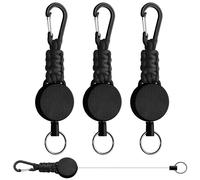 Redamancy 3 PCS Llavero Retráctil, Cable de Acero Extensible de 60 cm con Mosquetón, Soporte para Tarjeta de Identificación, Negro