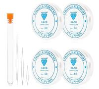 Redamancy 4 Rollos Hilo Elástico Transparente para Pulseras, Hilo Pulseras Elastico, 0.4/0.6/0.8/1.0mm Elástico Transparente con 3 pcs Agujas de Perlas, para Pulseras, Collar, DIY Manualidades