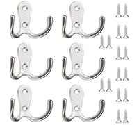 Redamancy Ganchos de Doble Punta, 6 Piezas Ganchos Percheros de Pared de Retro, Ganchos para Llaves con 16 Tornillos, para Ropa Sombrero Dormitorios Baños Armarios Gabinete (Plata)