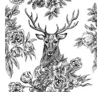 REDAMANCY Papel tapiz despegable y adhesivo con dise o de ciervo en blanco y negro, dise o de damasco, flores modernas, arte abstracto, papel de