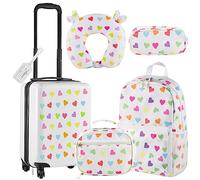 Redbaker Juego de 6 Maletas de Viaje para Coche, Incluye Funda para Tirar, Mochila, Estuche para bolígrafos, Fiambrera, Almohada para el Cuello e Insignia para el Nombre, White, Love Style, Estilo de