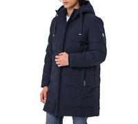 Redbridge Abrigo acolchado, parka larga con capucha y cremallera, chaqueta de invierno ligeramente acolchada con bolsillos con cremallera, corte regular, azul, XL