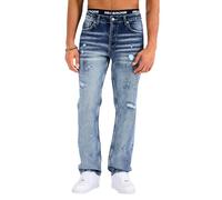 Redbridge by Denim House Jeans Straight Fit Denim Hose im Used Look mit Destroyed Details und Whisker Waschung 5 Pocket Jeans für Streetwear und Alltag, azul, 31W / 32L
