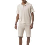 Redbridge by Tarz Cool - Conjunto de dos piezas con aspecto de punto, camiseta de manga corta con cuello de polo y pantalones cortos, beige, L