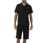 Redbridge by Tarz Cool - Conjunto de dos piezas con aspecto de punto, camiseta de manga corta con cuello de polo y pantalones cortos, Negro , L