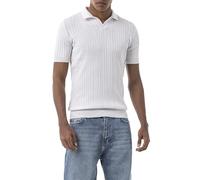 Redbridge by Tarz Cool - Polo de punto con patrón trenzado, manga corta, cuello de polo, corte ajustado para un aspecto elegante e informal, Blanco, S
