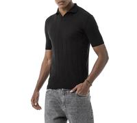 Redbridge by Tarz Cool - Polo de punto con patrón trenzado, manga corta, cuello de polo, corte ajustado para un aspecto elegante e informal, Negro , M