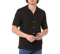 Redbridge Camisa de manga corta premium con patrón de textura especial, mezcla de algodón ligero para negocios y ocio, Negro , M