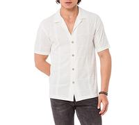 Redbridge Camisa de manga corta premium con patrón de textura especial, mezcla de algodón ligero para negocios y ocio, color blanco, S, Blanco, S