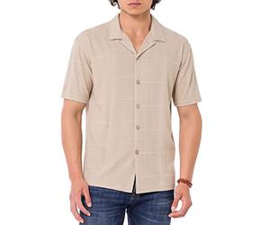 Redbridge Camisa de manga corta premium con patrón de textura especial, mezcla de algodón ligero para negocios y ocio, gris, M