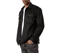 Redbridge Camisa para hombre, aspecto de ante, camisa de manga larga, corte moderno, con bolsillos, Negro , S