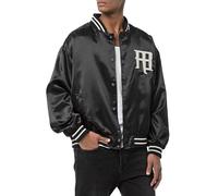 Redbridge Chaqueta universitaria con aspecto satinado - Elegante chaqueta Varsity con bordado y botones a presión, Negro , XXL