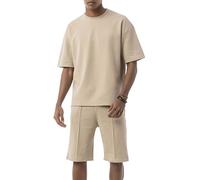 Redbridge Conjunto de verano para hombre - Dos piezas con camiseta y pantalones cortos de gran tamaño - look minimalista de vacaciones, beige, L