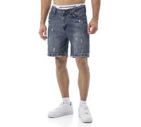 Redbridge Pantalones cortos vaqueros para hombre, bermudas vaqueras con aspecto desgastado, corte regular de 5 bolsillos, longitud hasta la rodilla con dobladillo flequillo, azul, 38