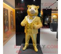 REDBROKOLY Mascot Disfraz de mascota Gold Sow vestido con una chaqueta de traje y almohadillas para los pies