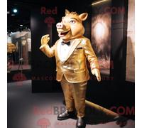 REDBROKOLY Mascot Disfraz de mascota Gold Sow vestido con una chaqueta de traje y almohadillas para los pies