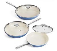 Redchef 6 piezas, sartenes con tapas, antiadherentes de cerámica, aptas para inducción, sartenes de 20/24/28 cm para todo tipo de cocinas, sin PTFE, sin PFAS, sin PFOA, aptas para lavavajillas (azul)