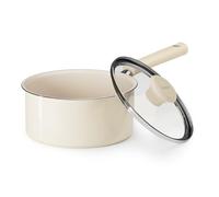 Redchef Cacerola antiadherente de cerámica con tapa, olla pequeña de 18 cm, sartenes no tóxicas para cocina, mango frío, sin PFAS, compatible con todas las cocinas, color blanco