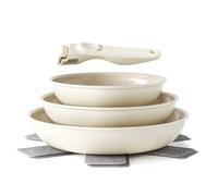 Redchef Juego de Ollas 6 Piezas sartenes Cerámicas, Sartén Cerámica con Granito Antiadherente, Apta para Inducción 20, 24, 28 cm, Ahorra Espacio, Sin Ptfe & Pfoa & Pfas, Horno y Lavavajillas, Beige