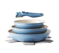 Redchef Juego de Ollas 6 Piezas sartenes Cerámicas, Sartén Cerámica con Granito Antiadherente, Apta para Inducción 20, 24, 28 cm, Ahorra Espacio, Sin Ptfe & Pfoa & Pfas, Horno y Lavavajillas, Azul