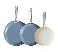 Redchef Sartén antiadherente, 20 ollas y sartenes de cerámica de 24 y 28 cm para cocinar, juego de sartenes de 8, 9.5 y 11 pulgadas, sin PFAS y PTFE y PFOA con mango de acero inoxidable, apto para