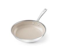 Redchef Sartén híbrida de cerámica antiadherente, sartén de acero inoxidable de tres capas, mango que se mantiene fresco, no tóxico, sin PTFE/PFAS/PFOA, apto para lavavajillas y horno, compatible con